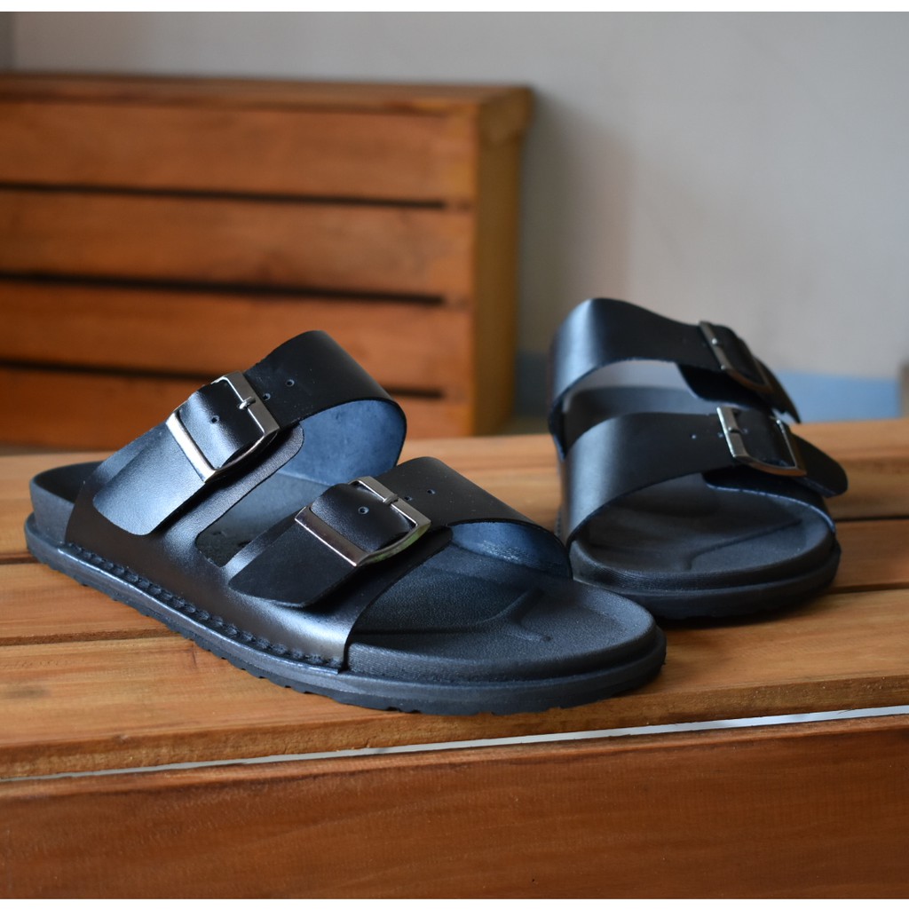 Vs 02 Black | Sandal Strap Simpel Original Pria Cowok Men Sendal Kulit Lokal Ori | FORIND x Volve