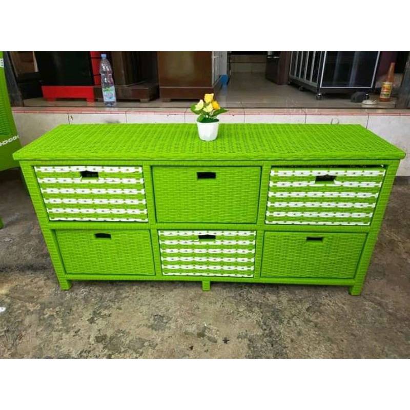 LEMARI BAJU LACI 6 MANJANG ROTAN SINTETIS(READY STOK)