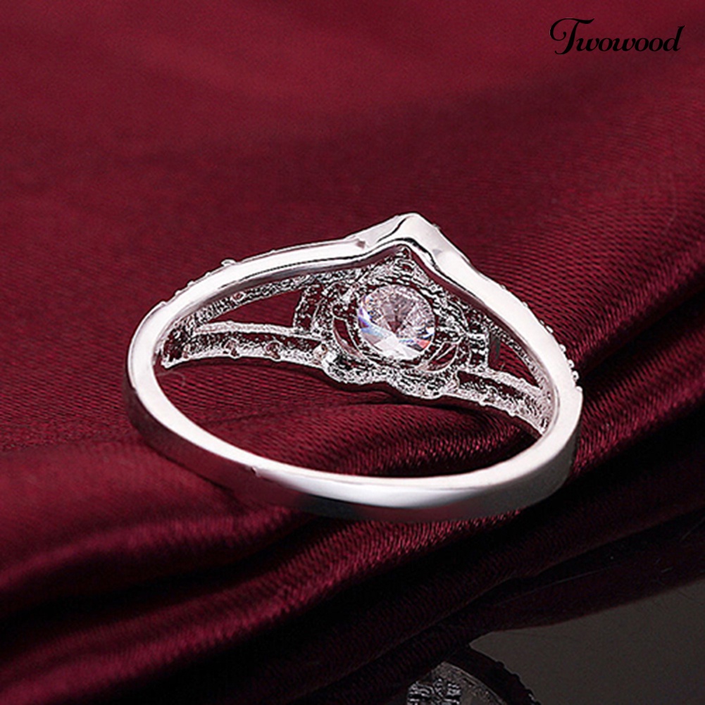 Cincin Sterling Silver 925 Bentuk Hati Aksen Kristal Untuk Wanita