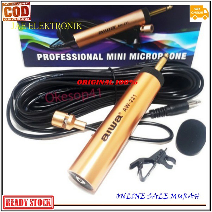 G498 AIWA Mic Jepit kabel 10meter G498 Kancing kerah baju microphone Clip on klip tie Condensor sensitif aux mikrophone mik karaoke sound audio klip cable profesional pro vocal vokal karaoke mikrophone microphone audio sound system panggung dj studio sens