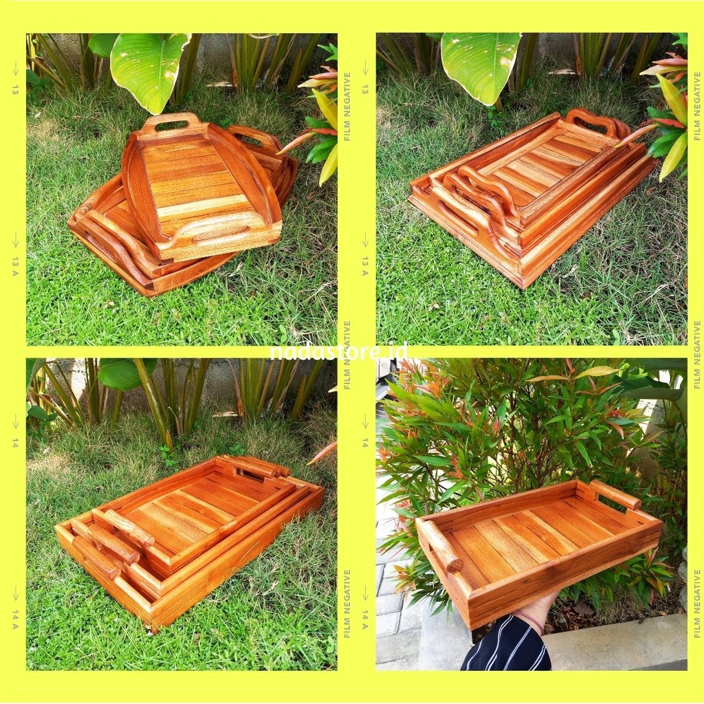 PREMIUM WOODEN SERVING TRAY / BAKI / NAMPAN KAYU JATI / NAMPAN DEKORASI KAYU AESTHETIC