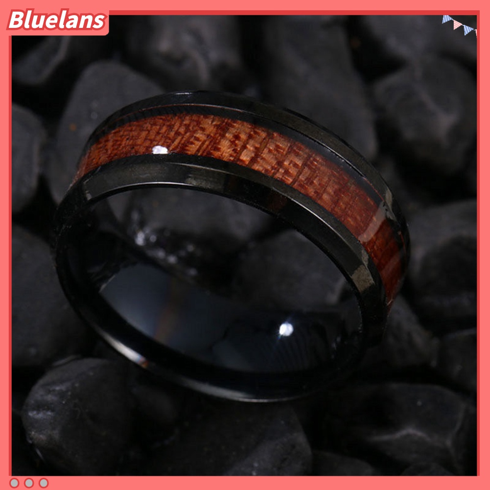 Cincin Bahan Titanium Steel Kayu Ukuran US 7-10 Untuk Pria Dan Wanita