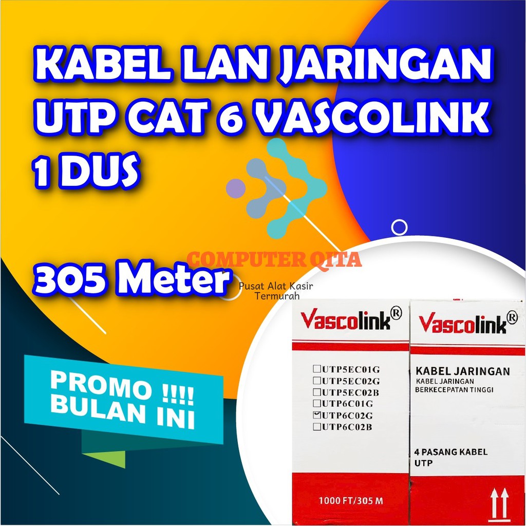 Vascolink UTP Cat 6 Kabel Data / Kabel Lan / Jaringan 305Meter per dus