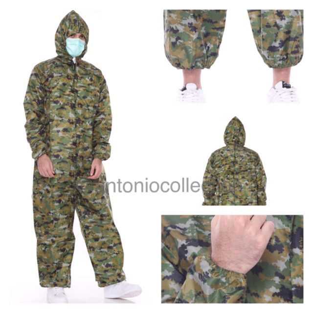 Baju APD Hazmat Parasut Waterproof / Anti Air / Anti Droplets Loreng Tentara