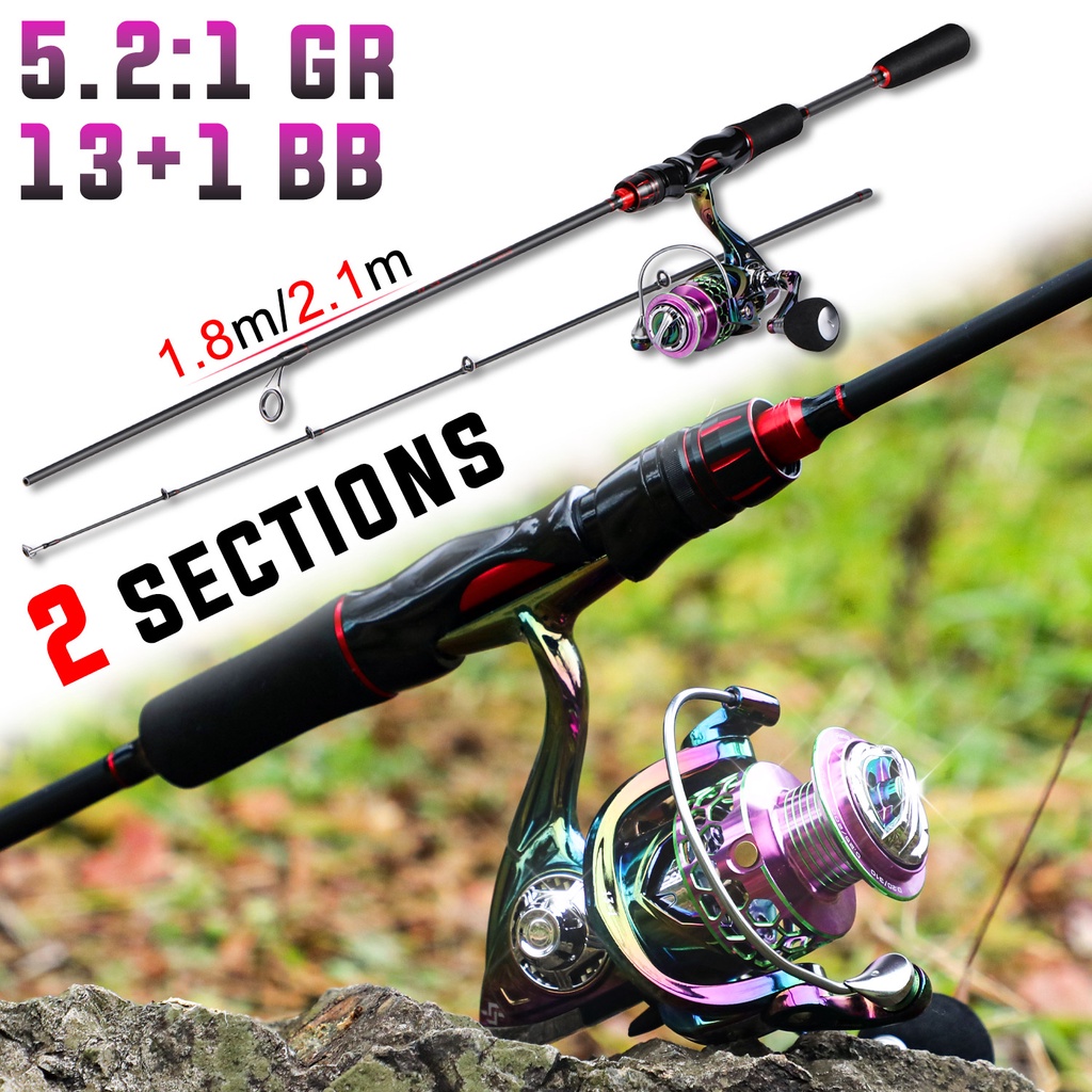 Pancing Set 1.8m 2.1m Joran Pancing And 1000 2000 3000 4000 Reel Pancing Pancing Combo 13+1BB 5.1:1 Gear Ratio Max Drag 12kg Fishing combo