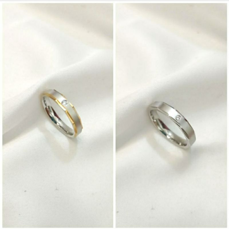 Cincin titanium / cincin pasangan batu zircon premium