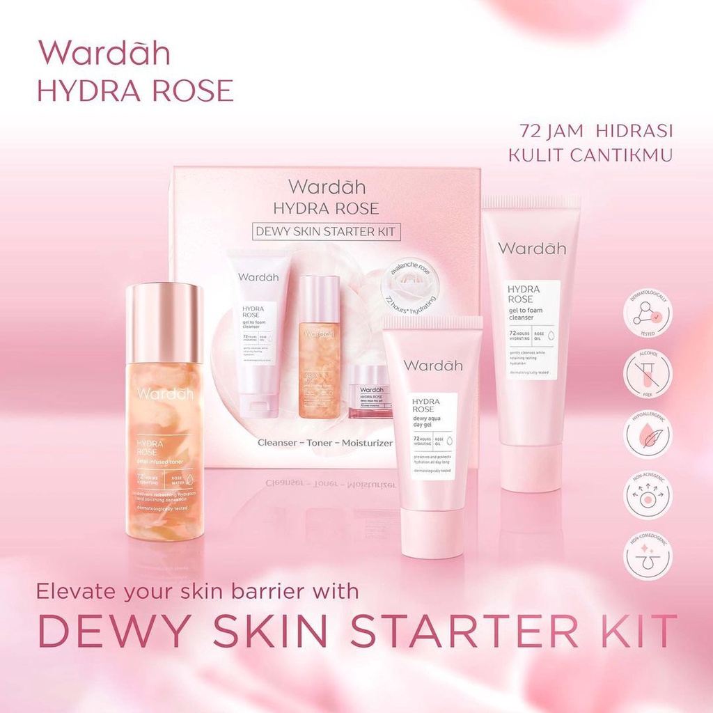 `ღ´ PHINKL `ღ´ ᘺᗩᖇᕲᗩᕼ  Wardah Hydrarose Series menghidrasi wajah  | Day gel Night gel Facial wash Toner Serum Stater Kit