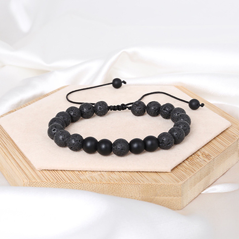 Gelang Manik-Manik Batu Lava Onyx Alami Handmade Dapat Disesuaikan Warna Putih Untuk Pria / Wanita (5 Jenis)