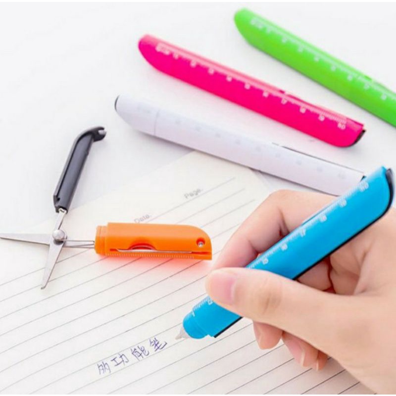 

Bulpoint 4 in 1 / Pena Sakti Serbaguna / Bulpen Gunting Cutter Penggaris / Pulpen Multifungsi