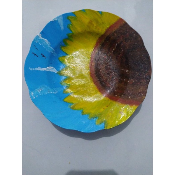 pajangan dinding walldecore piring lukis cantik bunga matahari realpict