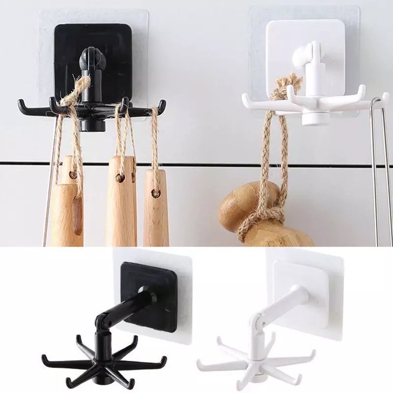 Gantungan Hook Putar 6Kait tempel-hanger hooks 6 dapur kitchen set 360 Derajat Dinding Serbaguna multifungsi tempelan