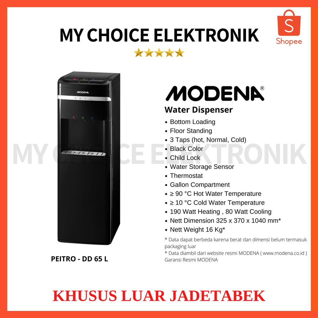 MODENA DD 65 L PIETRO / DD-65L Dispenser Galon Bawah [Luar Kota]