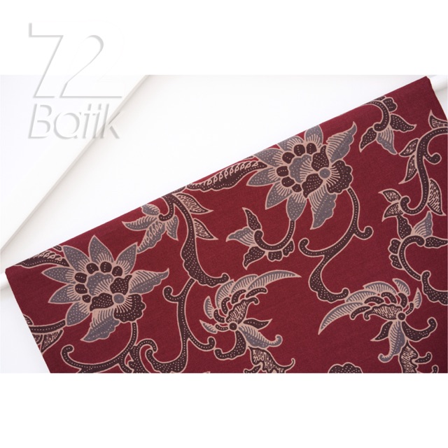 KAIN BATIK PREMIUM Bahan Katun Motif Kembang Warna Merah Maroon Maron Marun 726457 Cap 72 Jarik Jarit Samping Kebat Panjang Batik Katun Modern Premium Bahan Seragam Batik Pernikahan Kantor Keluarga Murah Kamen Jadi Batik Bali Lembaran