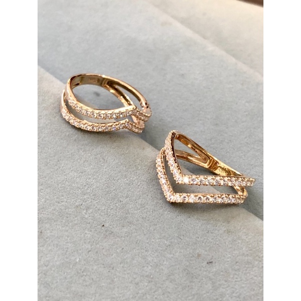 Cincin Aurel Double V Emas Asli kadar 700 16k