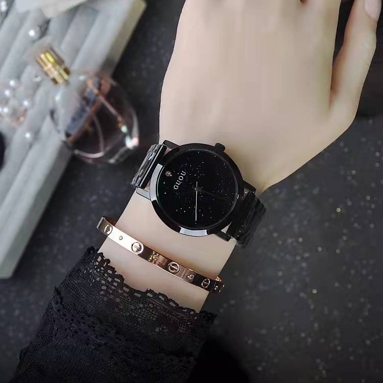 【Factory Outlet】GUOU Jam Tangan Batu Pasir Biru Fashion Wanita Jam Tangan Baja Kuarsa 8171【COD】