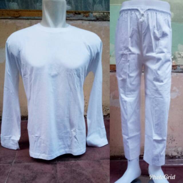 Setelan kaos polos dan celana sirwal pangsi PUTIH