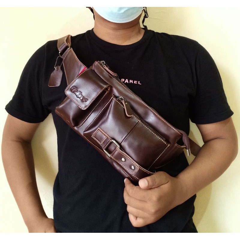 Tas Selempang Waistbag Full Kulit Sapi Asli