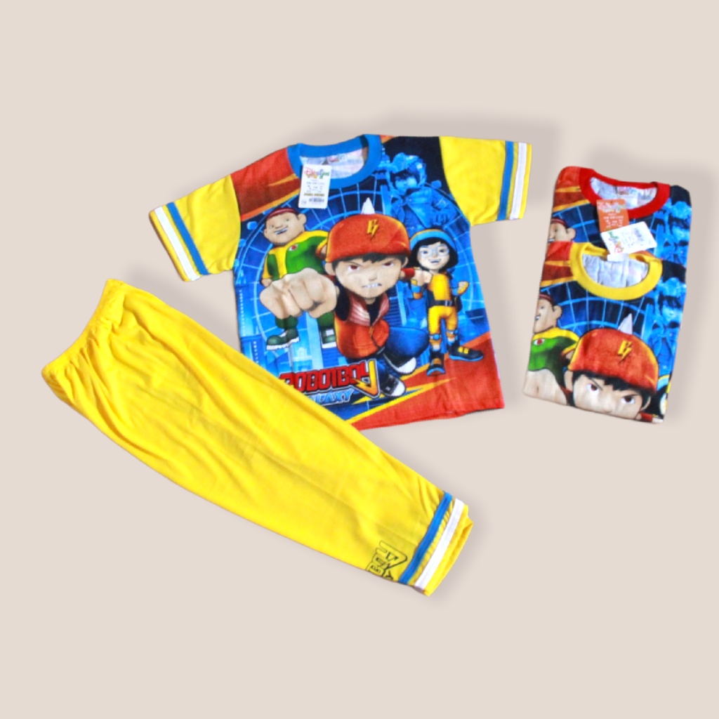 size jumbo setelan baju tidur piyama boboi boy lengsn pendek celana panjang size 3-14thn