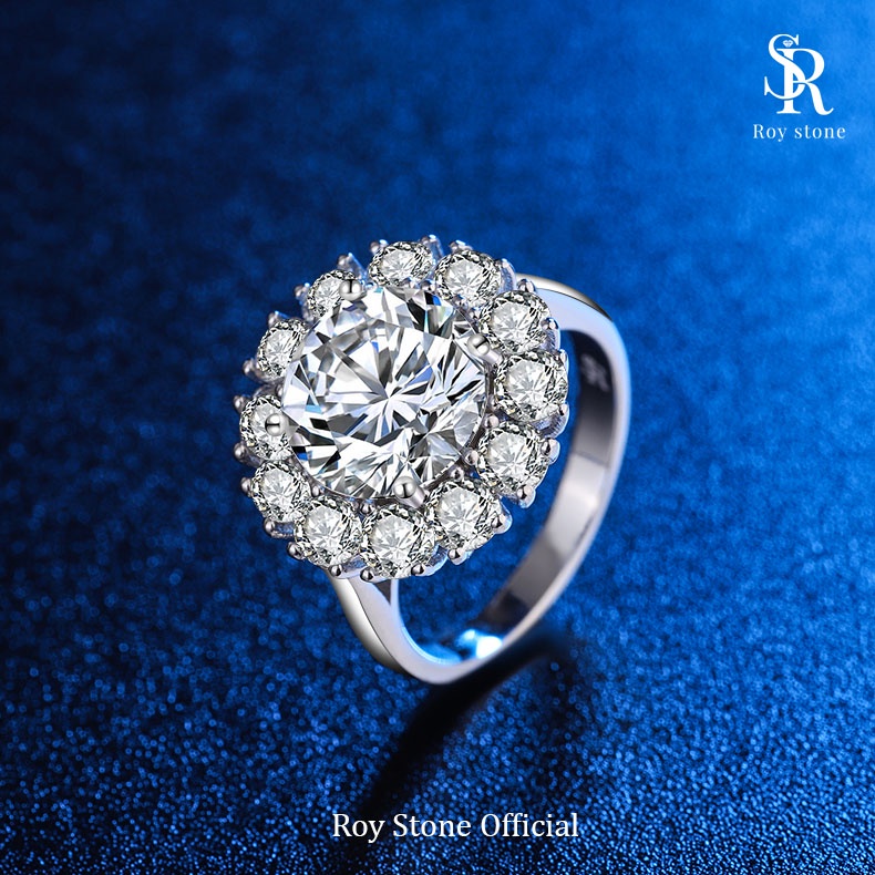 RoyStone - 4.2CT Cincin Sunflower Moissanite Ring Luxury Brand Sertifikat GRA Original Aksesoris Wan