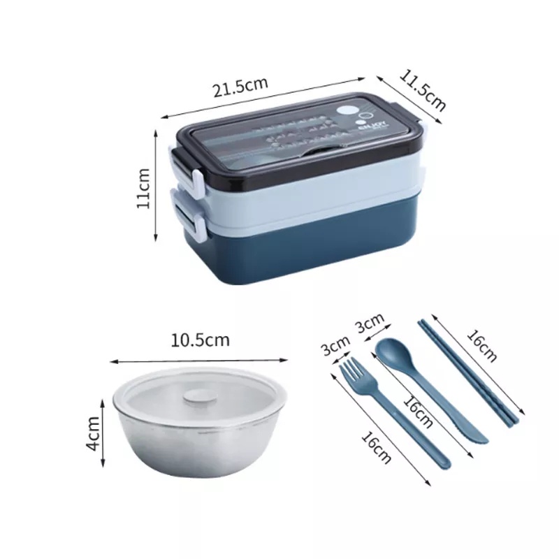 BPA Free!Lunch box stainless 2susun dilengkapi mangkok kuah stainless dan set alat makan/JT008 Kotak bekal stainless 2 susun