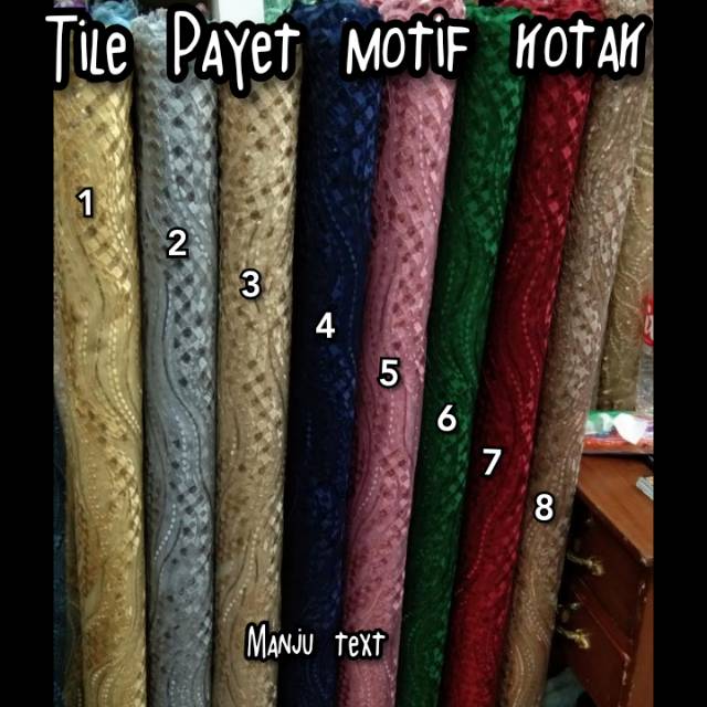 Kain tile Payet motif kotak / tile Payet / bahan gaun,dress,seragaman,dll/ TERBARU
