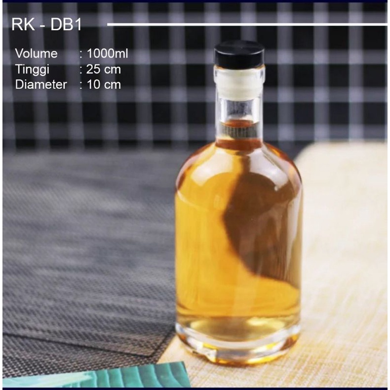 Botol kaca 1000ml / glass bottle / doom / doloma  sudah termasuk tutup botol cork hitam + FREE segel