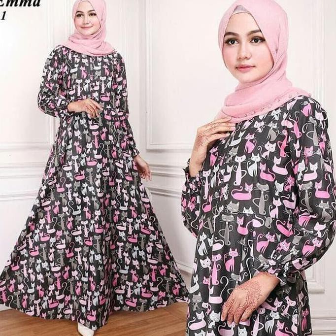 BAJU GAMIS MUSLIM KATUN EMMA HITAM BUNGA/ DRESS MUSLIM / GAMIS PESTA