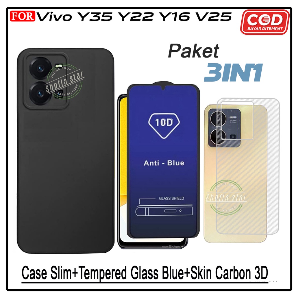 PAKET 3IN1 Case Vivo Y35 Y22 Y16 V25 Softcase Slim Matte Protect Casing