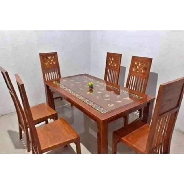 kursi makan jati jepara 6 kursi dan 1 meja makan