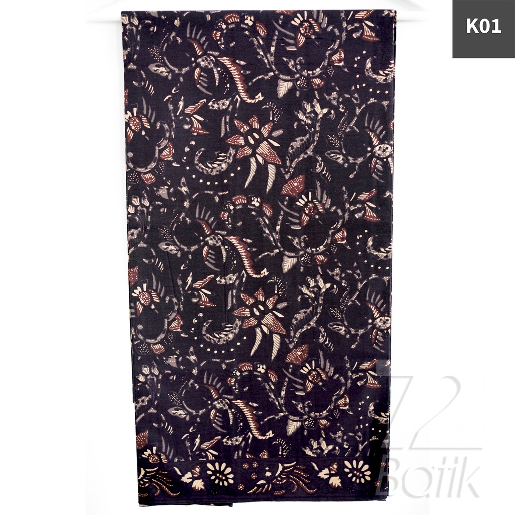 KAIN BATIK PREMIUM Bahan Katun Motif Taman Kembang Warna Hitam 729403 Cap 72 Jarik Jarit Samping Kebat Panjang Batik Katun Modern Premium Bahan Seragam Batik Pernikahan Kantor Keluarga Murah Kamen Jadi Batik Bali Lembaran