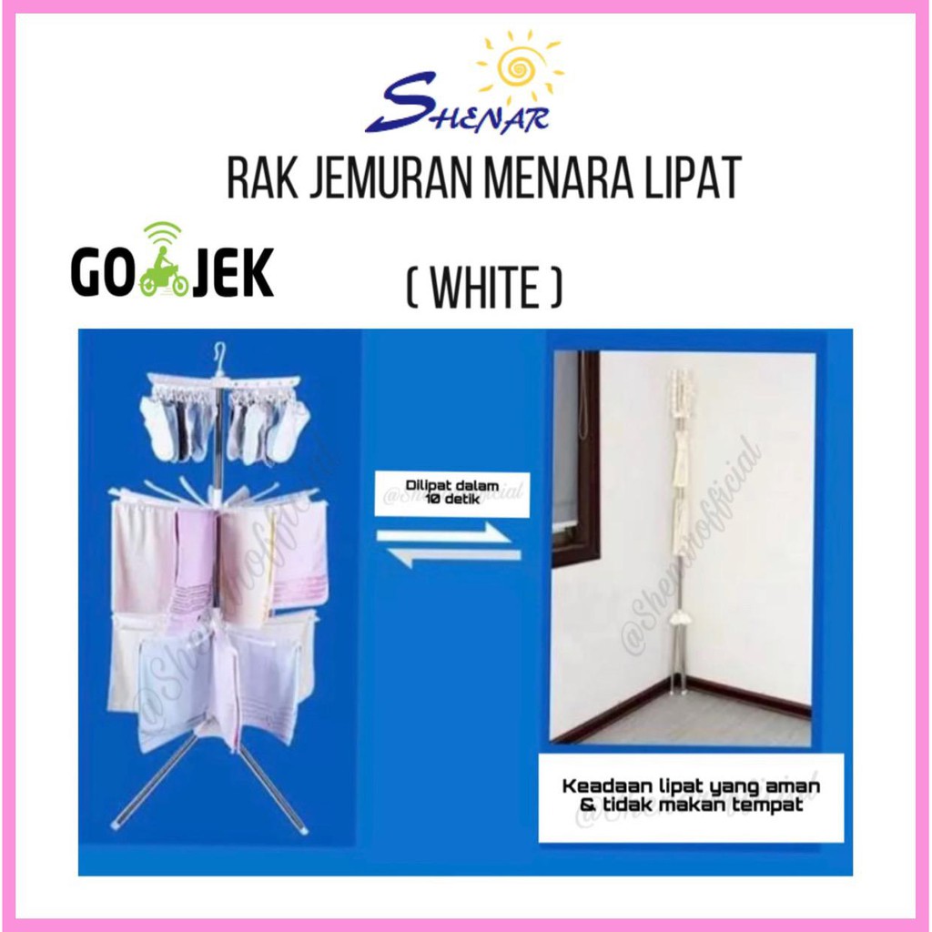 Jemuran Lipat Baju Bayi / Gantungan Pengering Serbaguna / Gantungan Baju Menara Lipat Warna PUTIH