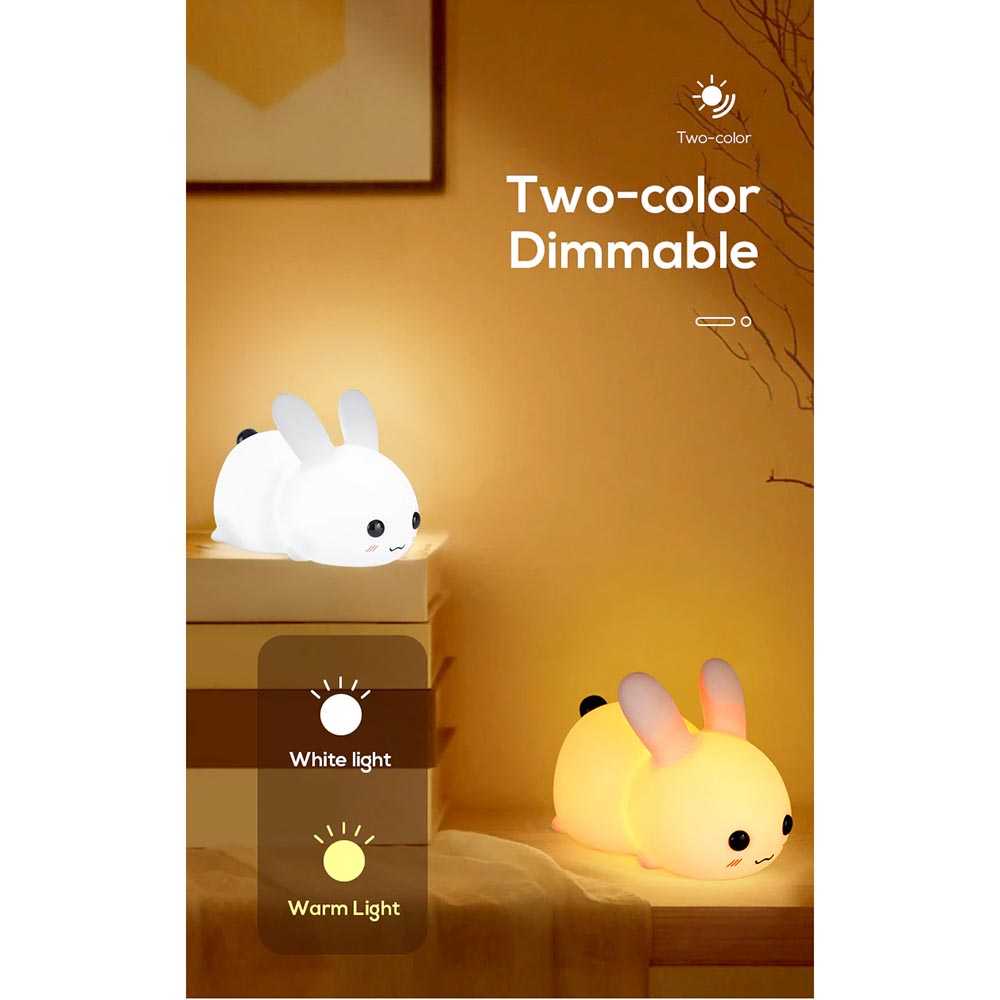 Lampu Tidur LED Sensor Sentuh Silikon Light Model Rabbit Warm White Baterai Isi Ulang Dekorasi Kamar Minimalis