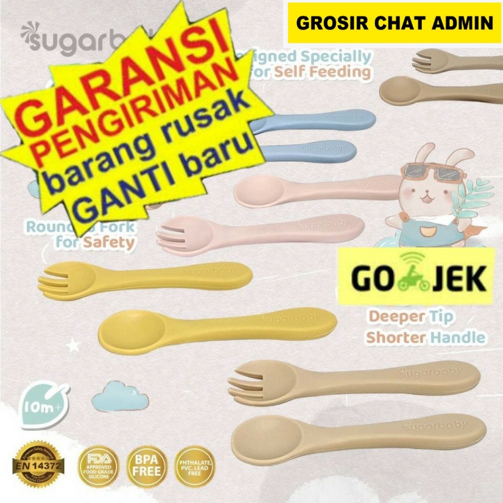 Sugarbaby sendok garpu Healthy Silicone Spoon&amp;Fork (Nature Series) Sendok Sugar Baby Nature Series Bayi Anak Baby Silicone Spoon / Sendok Bayi / Sendok Makan Silikon / Mpasi Set Sendok Garpu Sendok Makan Bayi Silicone BPA Free Food Grade Baby Spoon Set