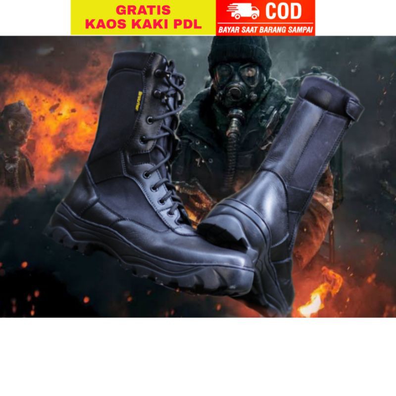 SEPATU PDL KULIT TNI POLRI SEKURITY HIKING TOURING BAHAN KULIT DAN KORDURA ANTI AIR PAKAI RESLETING SUDAH DI SOL MERK BROTRHER MARCO