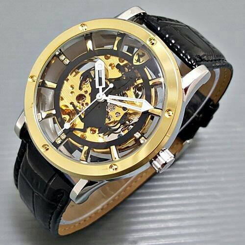 Jam Tangan Pria Cowok Ferrari Skeleton M2000 Leather Kulit Black Kombinasi plat Black Mesin Automa