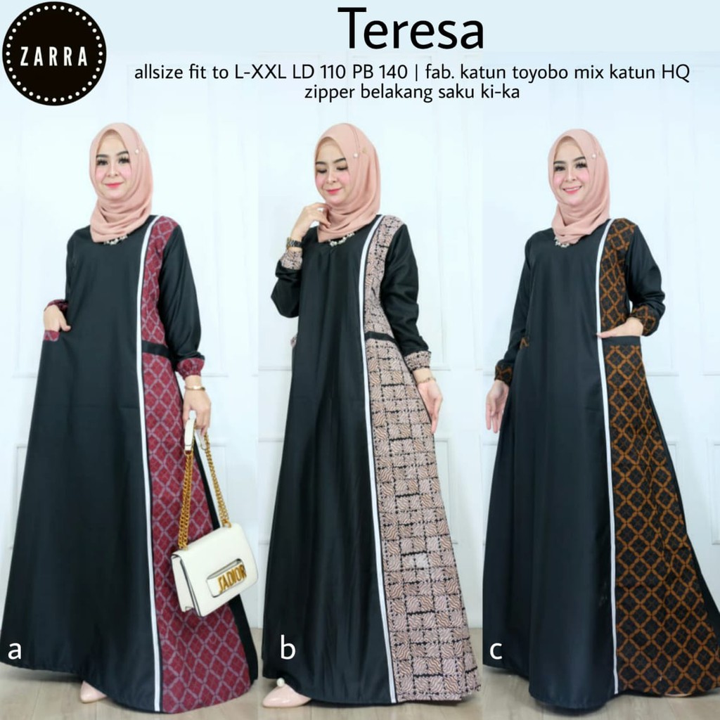 gamis TERESA ld 110 toyobo mix katun long maxy dress batik muslim jumbo lengan panjang zr