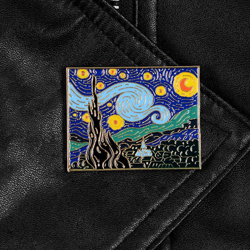 Lukisan Cat  Minyak  Desain Van  Gogh  Starry Sky Enamel Pins 