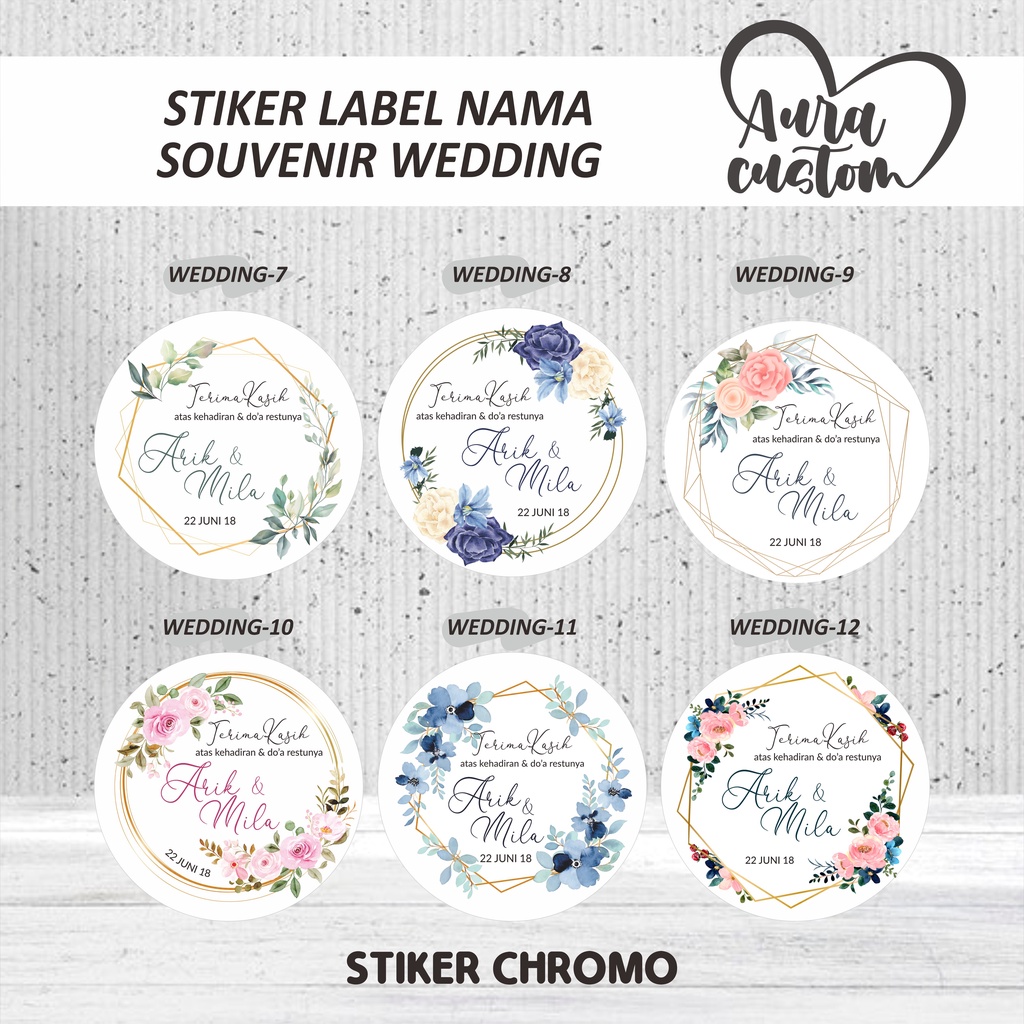 

STIKER CHROMO LABEL NAMA SOUVENIR WEDDING NIKAH BULAT | TERIMA KASIH | THANKS CARD