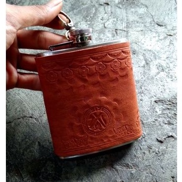 Botol Hip Flask stainless wine 8 oz cover leather