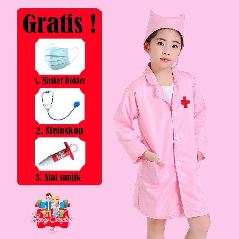 [BIG SALE] [FREE STETOSKOP, MASKER DAN SUNTIK] Doctor Clothes / baju dokter kecil anak perempuan/laki laki set stetoskop sesuai gambar