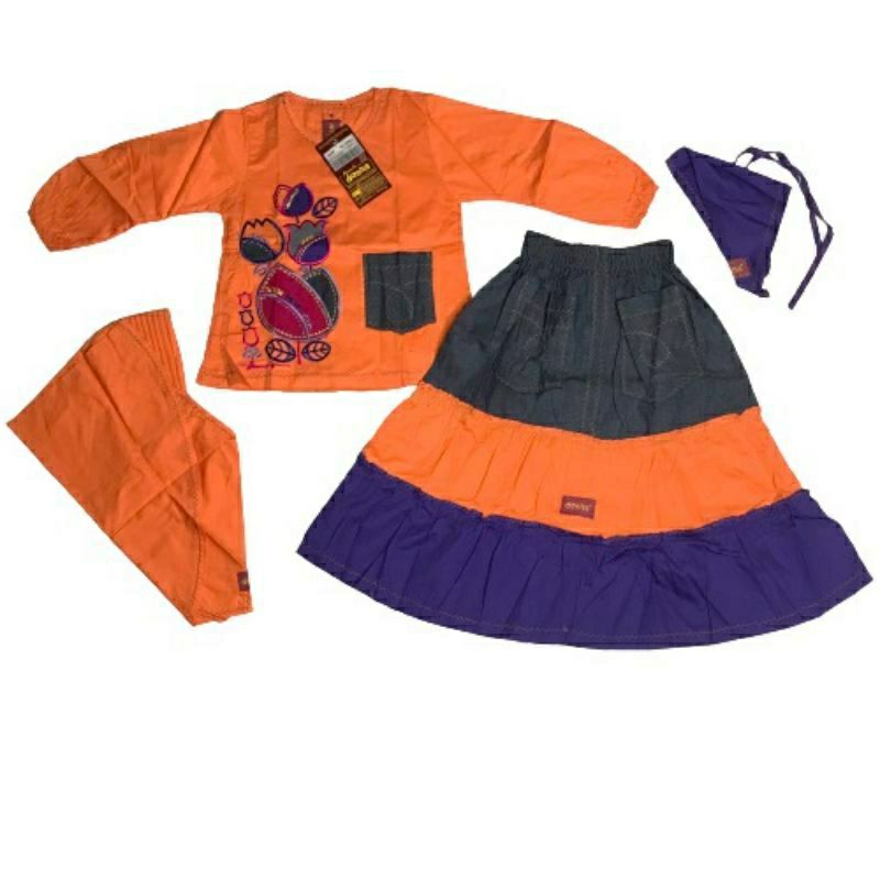 Dannis 1 6 7 Orange Set Gamis Rok Overall Bata Peach Merah Abu Coklat Mocca Cream Kuning Ungu Denim 