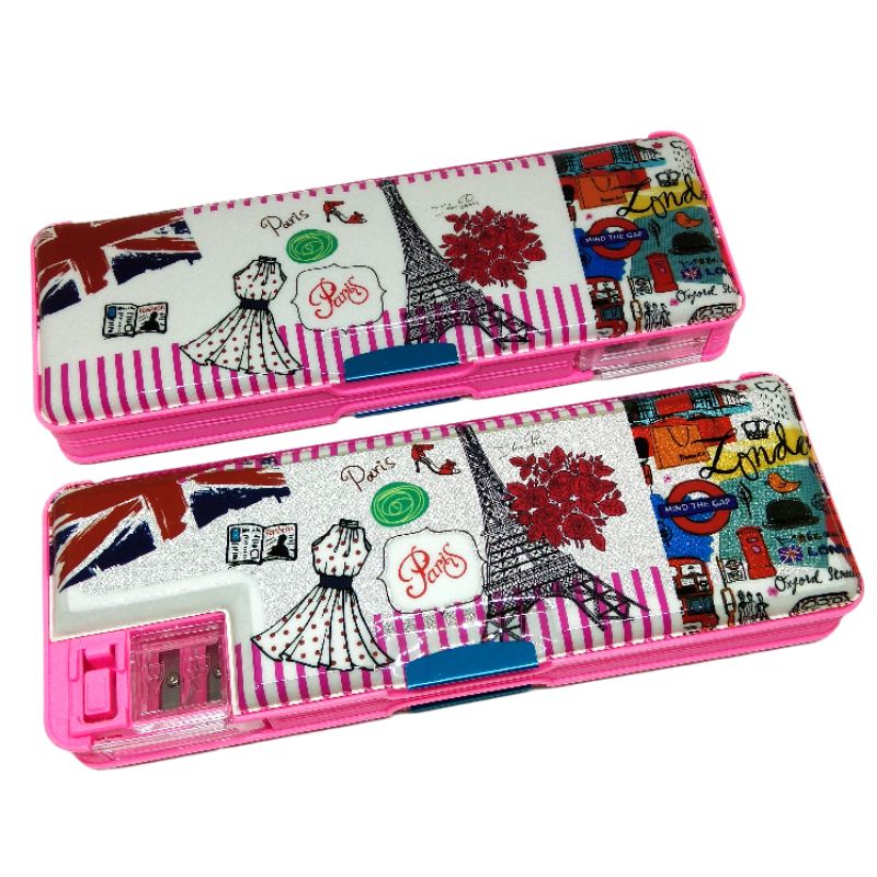 

Tempat Pensil Anak Magnet Karakter PARIS LONDON PN GLITTER GLITER KILAU 2 Sisi + 2 Rautan