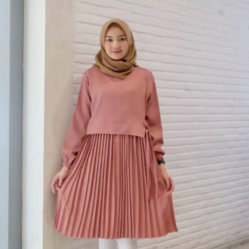 TUNIK INEZ//GAMIS MIDI DRESS PLISKET PREMIUN