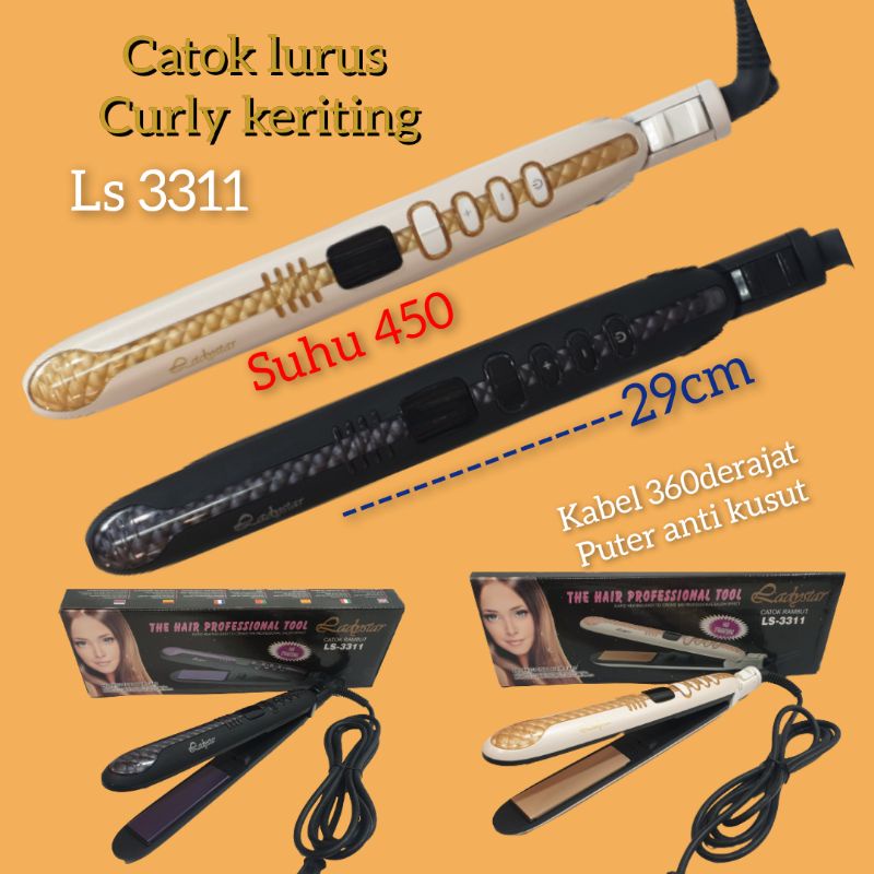 Alat catok rambut datar lurus curly blow Ladystar Ls 3311 suhu Temperatur Ori