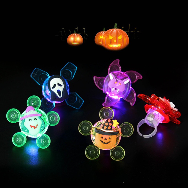 Cincin Jari Terbuka Spinner Putar Dengan Lampu LED Untuk Aksesoris Kostum Halloween Anak