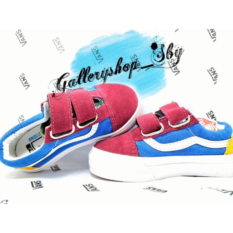 READY GOJEK GRAB SEPATU VANS VELCRO BIRU MERAH ANAK RED BLUE SEKOLAH ANAK PLAY GROUP PG TK SD KELAS 
