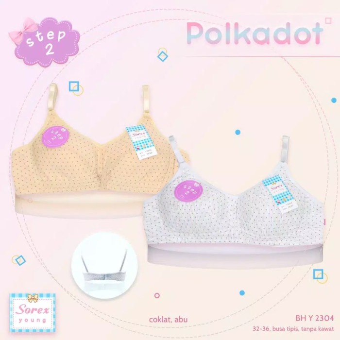 BH Sport Sorex Young Y2304 Polkadot Sport Bra Remaja | Step 2 Y 2304 Bintik Busa Tipis Tanpa Kawat Kait 2 | Open