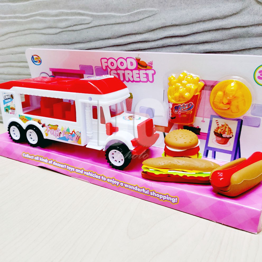 Food Street Truck Mainan Mobil Truk Makanan Burger Hot Dog Susun Stacking Burger Masak masakan