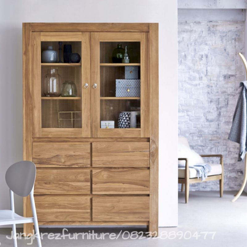 LEMARI HIAS KACA MINIMALIS LEMARI DAPUR