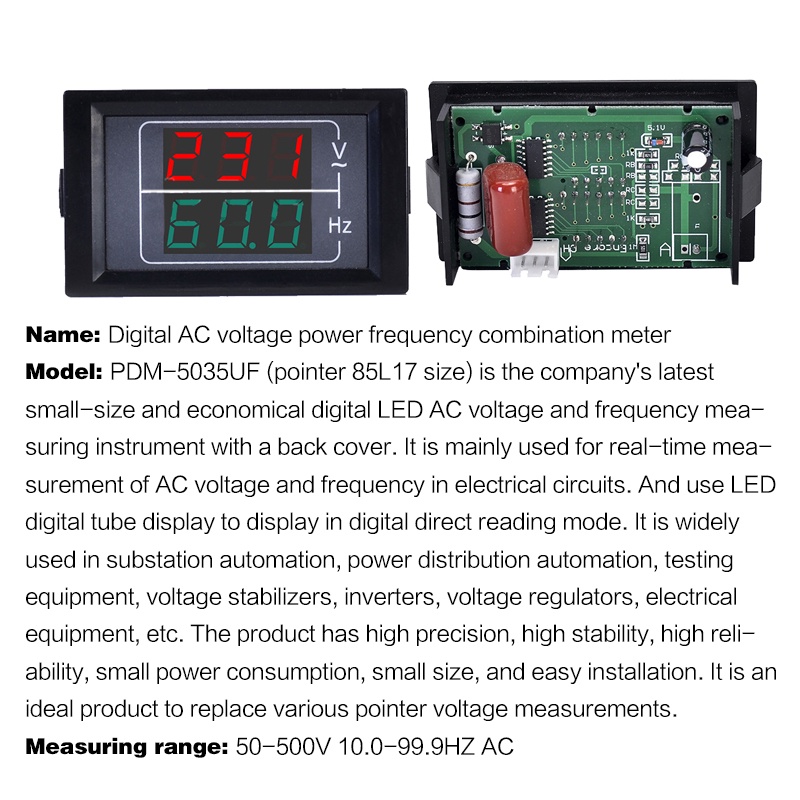 【AC 50-500V 10.0-99.9Hz】Voltmeter Frekuensi/AC Dual Display Voltmeter/Tegangan Current Meter Detector/Hertz Frekuensi Meter/Alat Pengukur Tegangan Frekuensi